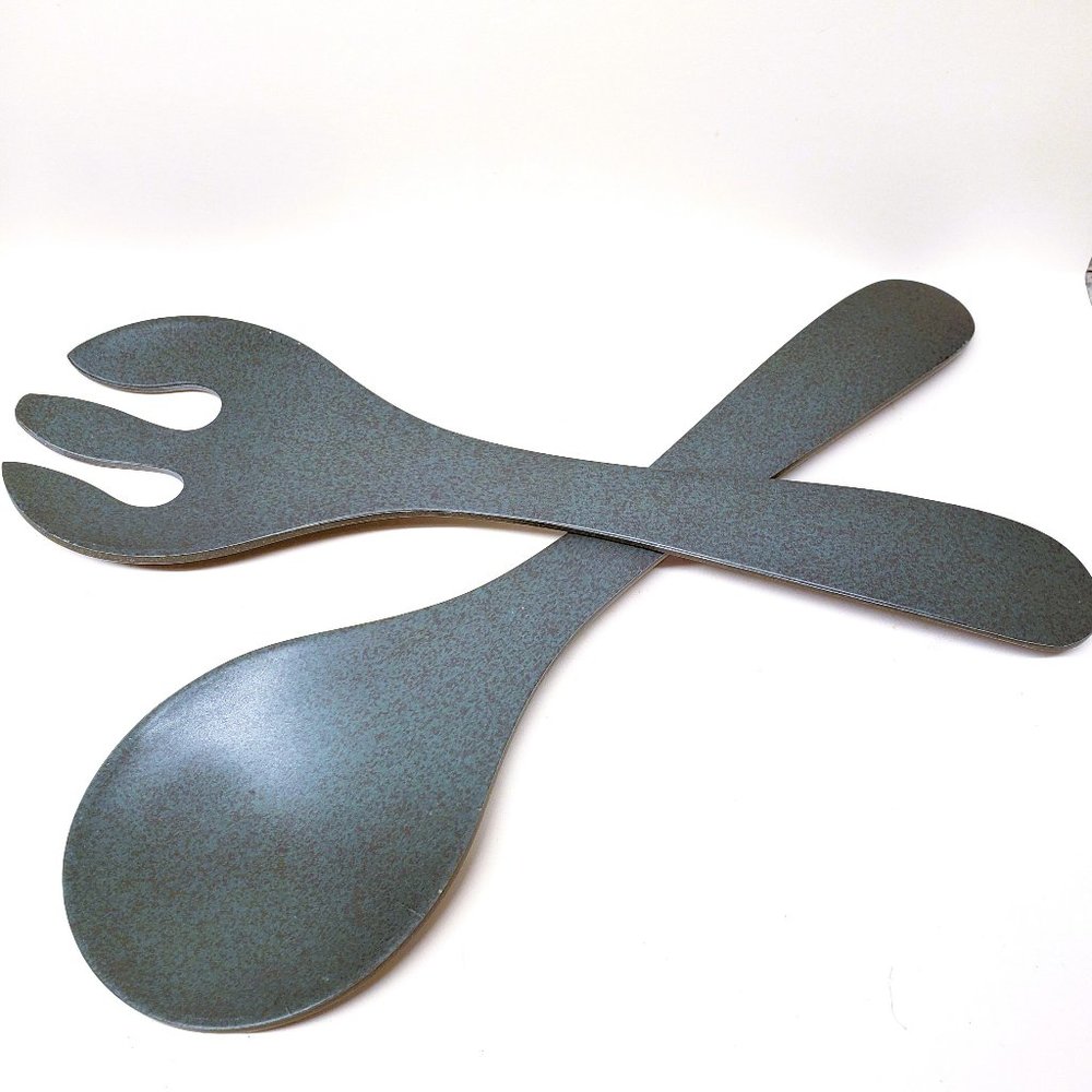 Melamine Salad Server Set Tossing Spoon Fork Utensils Heather Gray 12.75"